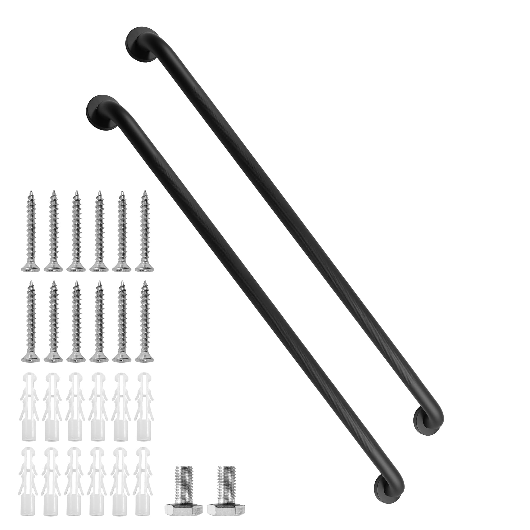 Rackickyer Shower Grab Bar, 2 Pack 39.4 Inch Black Bathroom Grab Bar, 1.25" Diameter 304 Stainless Steel Anti-Slip Grab Bars for Bathtubs and Showers,