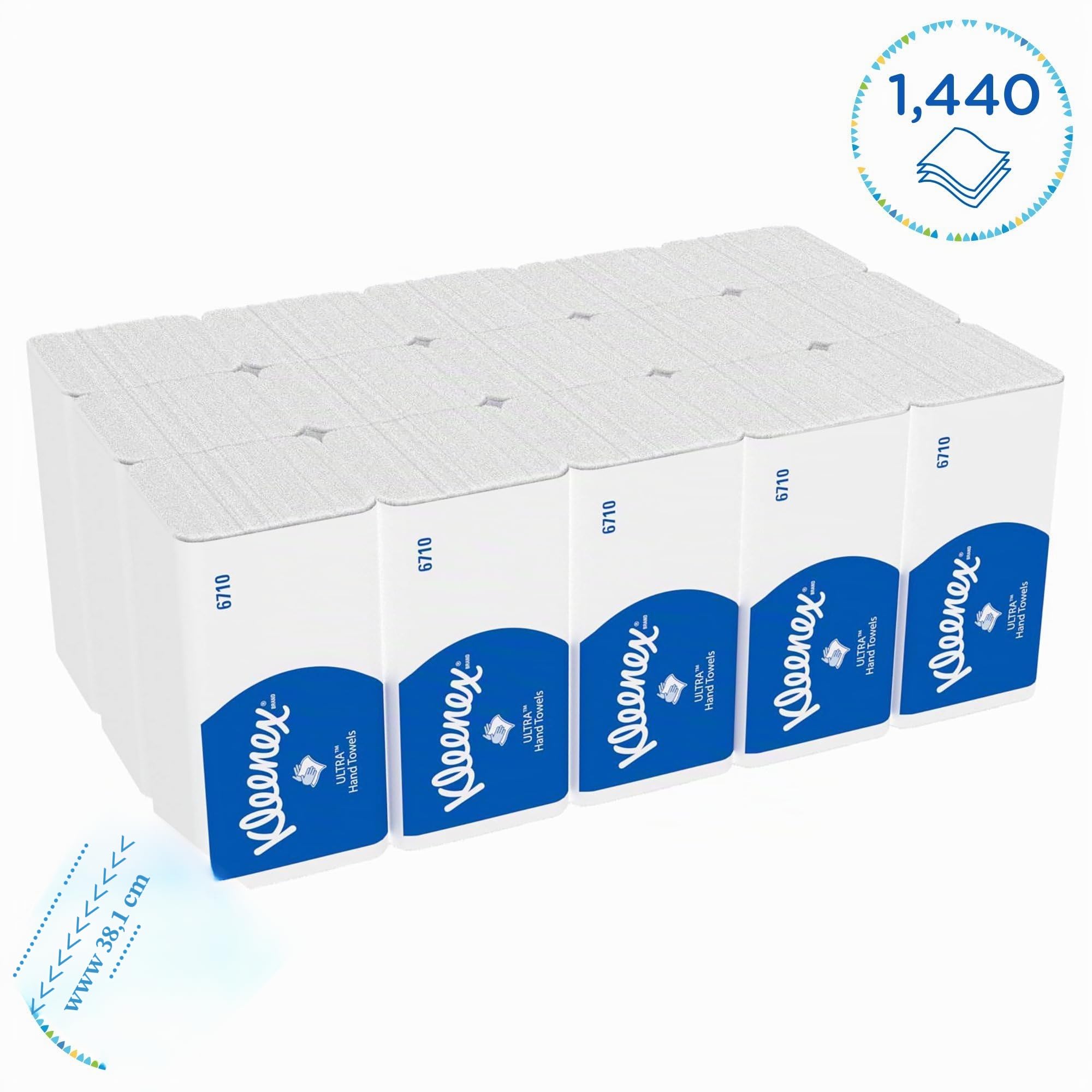 Kleenex Essuie-Mains Ultra 6710 Pliés en V, 3 Épaisseurs, Doux, Confortables, Ultra-Absorbants et Résistants, 15 Paquets x 96 Feuilles (1 440 Feuilles au Total)