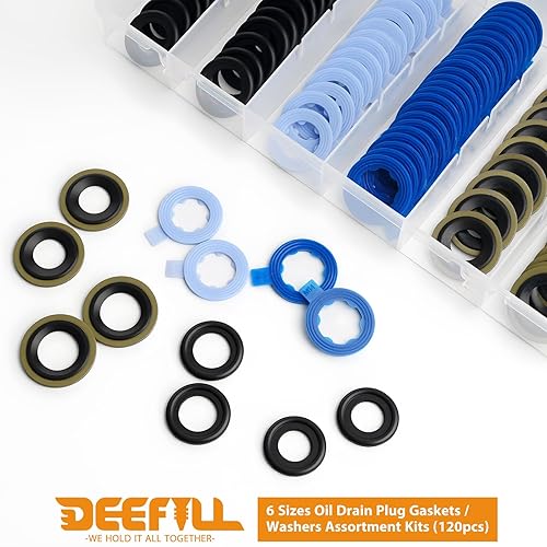 Miniatura 5 de Juego surtido de 120 juntas de tapón de drenaje de aceite de 6 tamaños, compatible con M12 M14 para Ford, reemplazo 097-119, 097-139, 097-116,