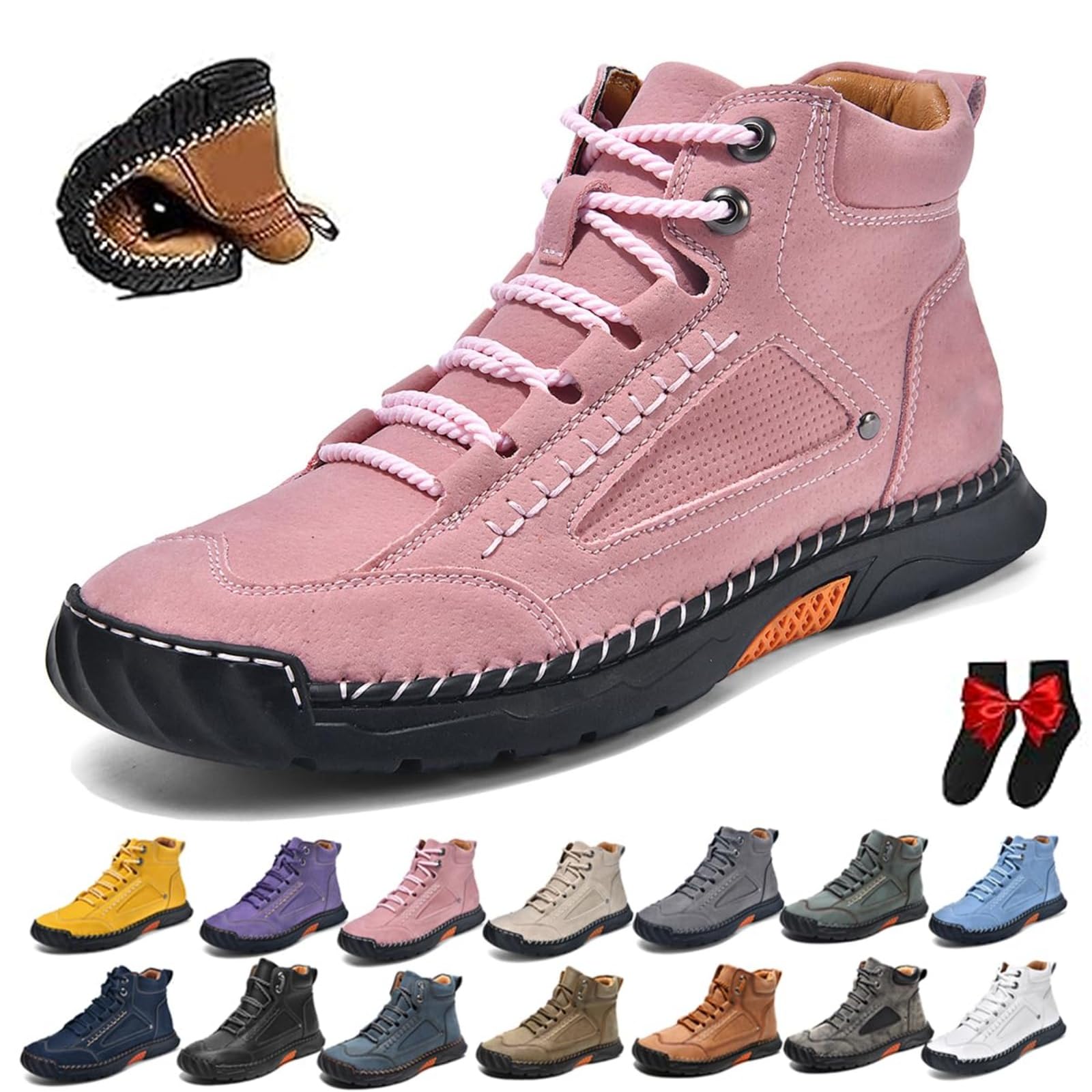 Zapatos ortopédicos de cuero hechos a mano para mujer, cómodos, antideslizantes, con soporte de arco para mujer, impermeables, zapatos de senderismo al aire libre, zapatos ortopédicos suaves para
