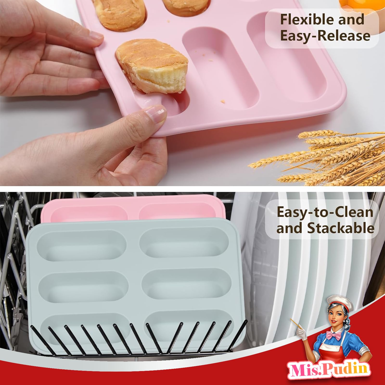 VIKKI 2 Stampi In Silicone Per Mini Pagnotte - 18 Cavità, 31x21x3 Cm, Antiaderenti, Adatti A Forno E Microonde