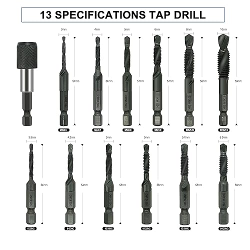 Vista 13 de Juego de 110 piezas de roscas y troqueles, tamaño métrico M2-M18, herramienta de roscado estándar con asas ajustables, accesorios y estuche