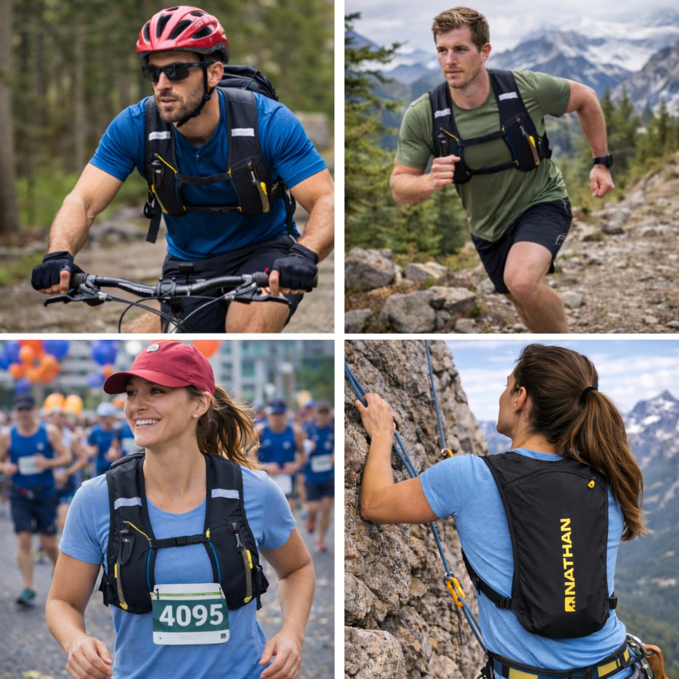 Nathan Running Hydration Vest - Leichte Laufweste für Damen & Herren - Verstellbarer Rucksack für Marathons - Reflektierender Trinkrucksack - OSFM - Schwarz