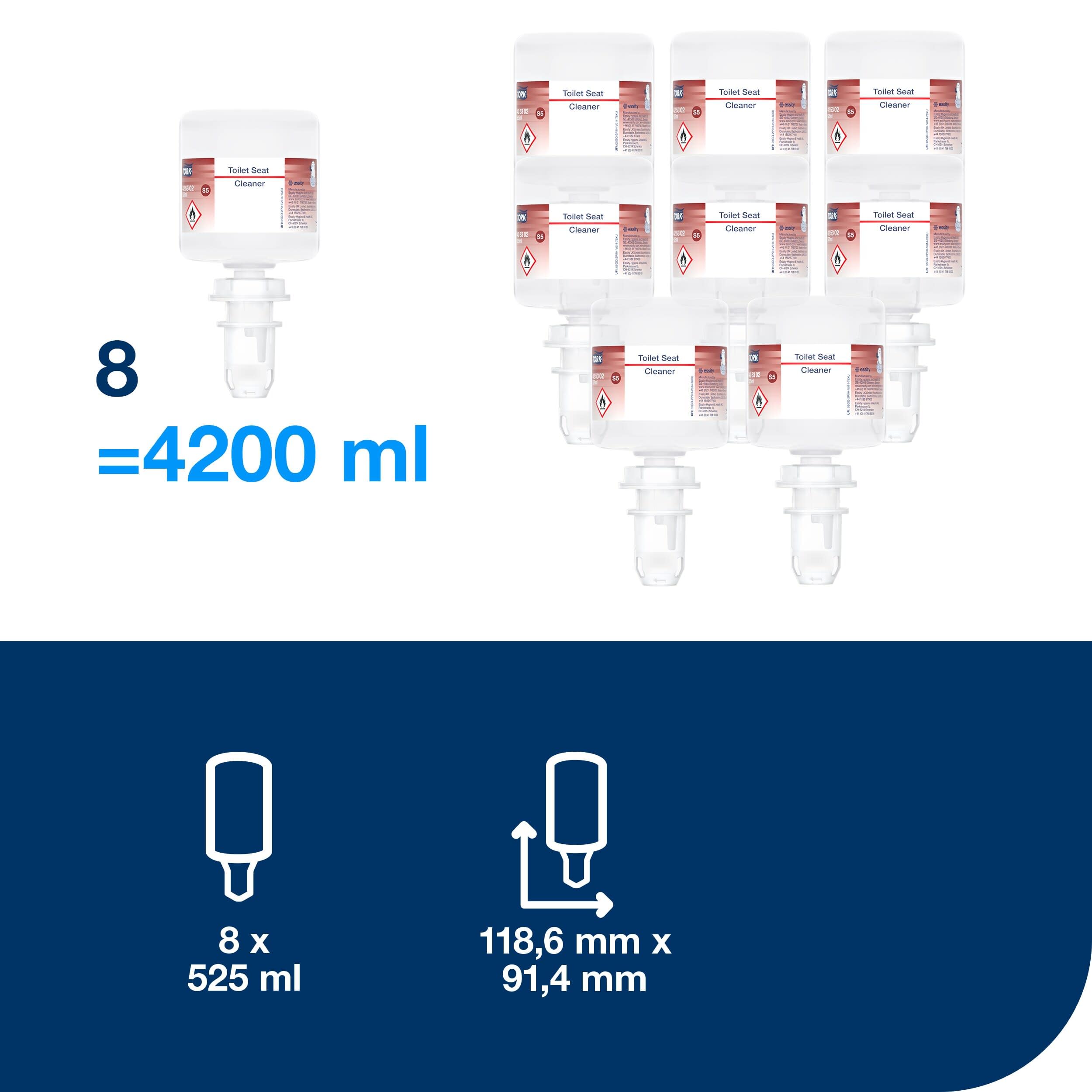 Tork Puliscisedile igienico Mini, S5, spray igienizzante superfici, flaconi sigillati per un'ottima igiene, 8 flaconi da 525 ml, 425302