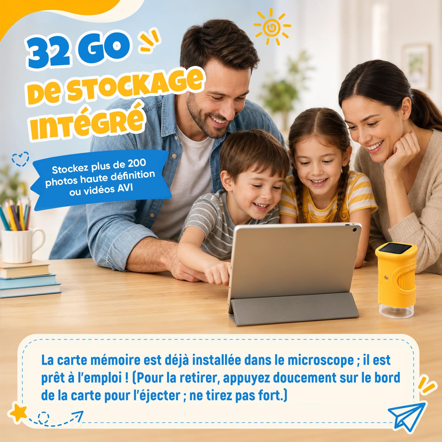 Microscope Numérique pour Enfants,1000X Mini Microscope de Poche Portabl, Éclairage 8 LED, USB Rechargeable,Cadeau de Noël et d’Anniversaire pour Enfants 3–12 Ans