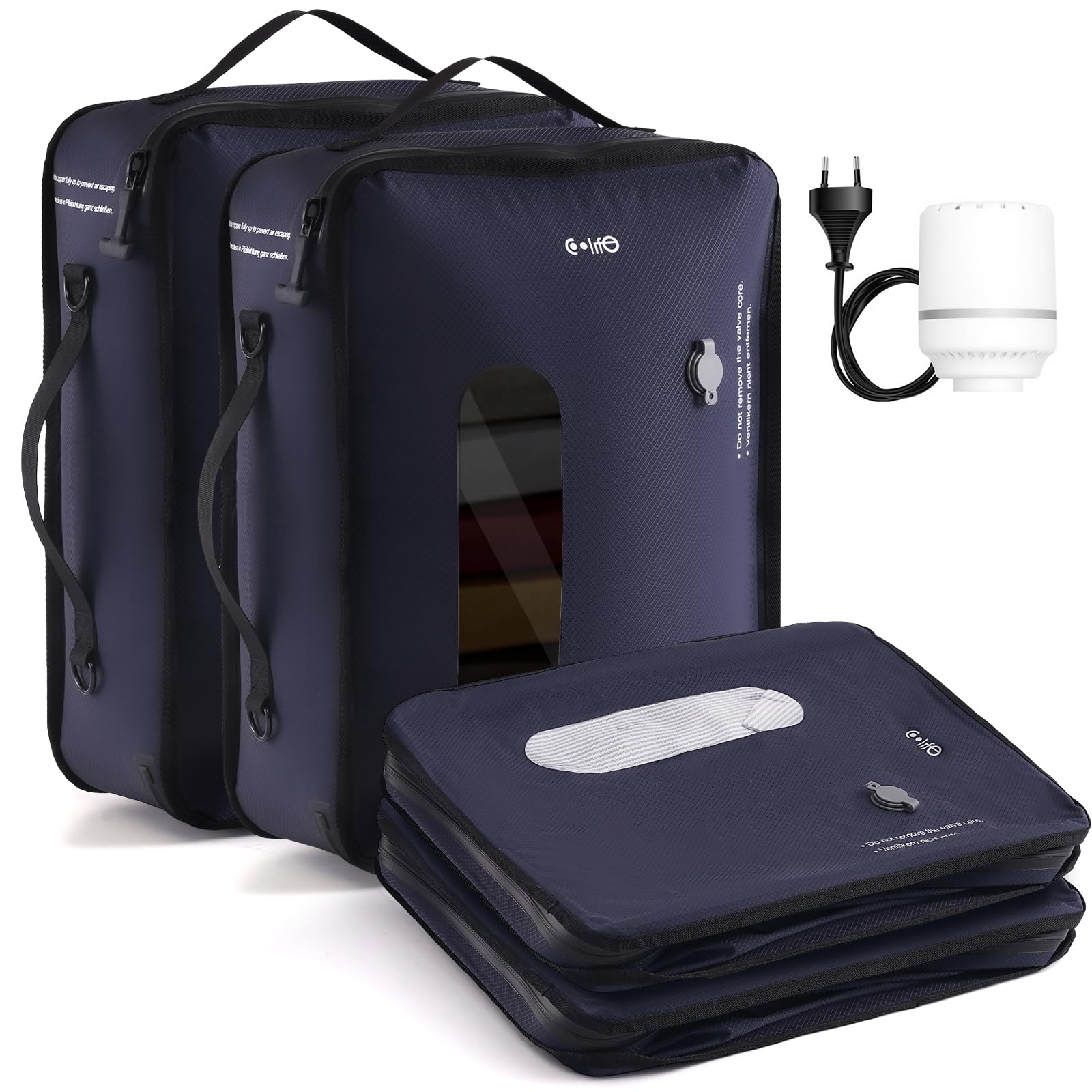 COOLIFE Vacuum Bags*2 for Travel with Pump, TPU Vacuum Storage Bags Reusable Vacuum Compression Bags for Carry-on Baggage, Home Storage and Moving- Space Saver Vacuum Bags