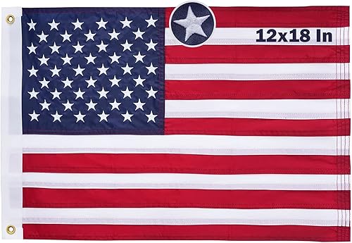TOPFLAGS Bandera estadounidense bordada de 12 x 18 pulgadas, banderas de lanchas de Estados Unidos pequeñas para exteriores con 2 ojales de latón,