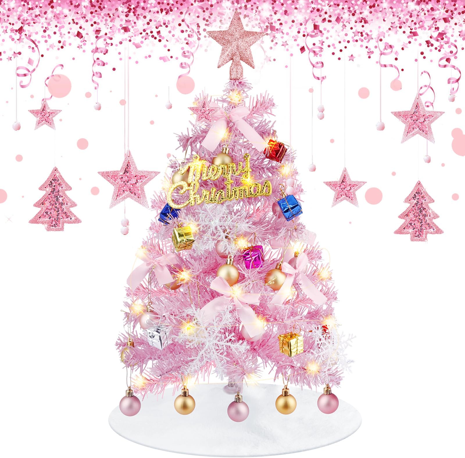 Winthai Mini sapin de Noël rose, 61 cm, petit plateau de table