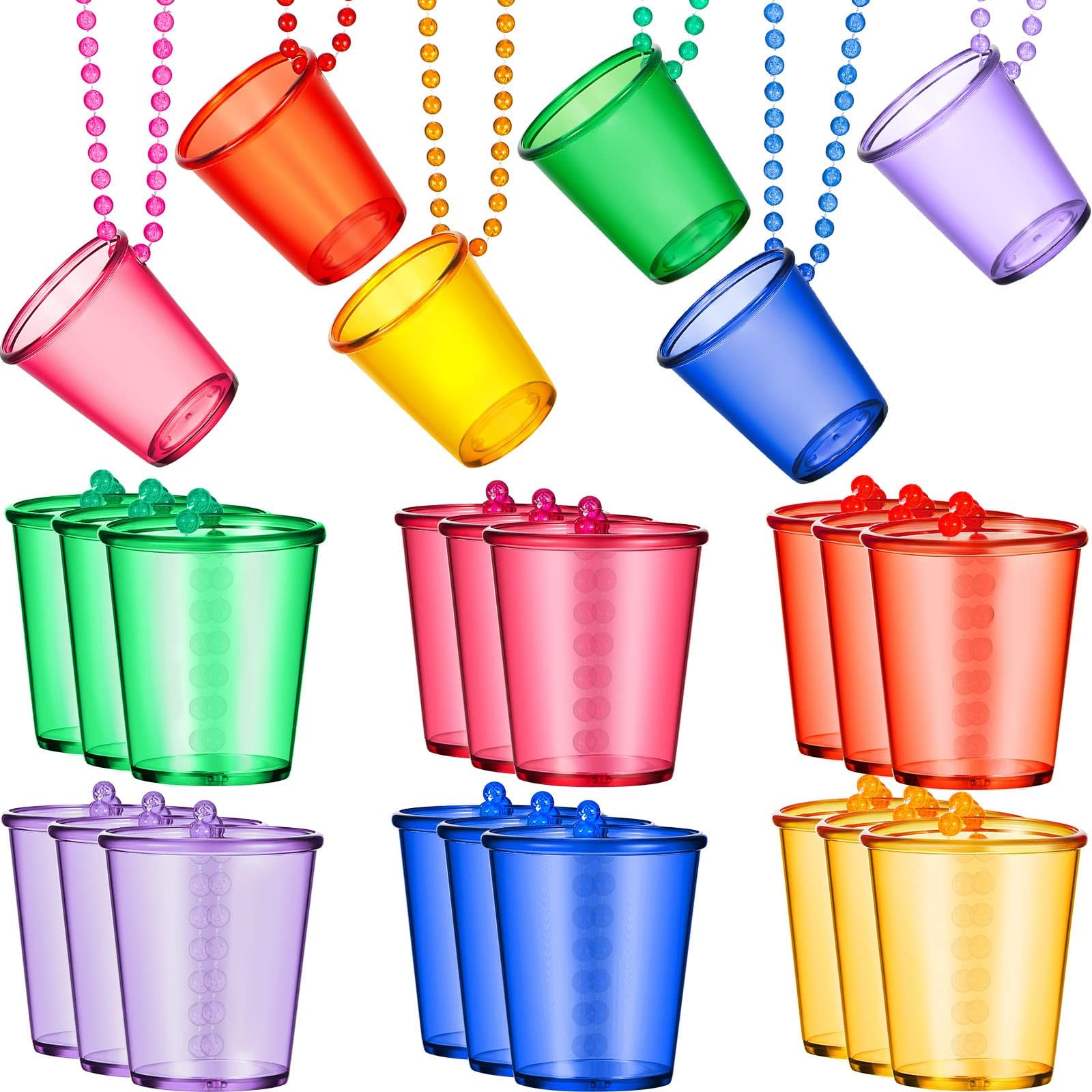 Sureio 24 Pack Shot Glass on Beaded Necklace Shot Glass Necklaces Plastic Shot