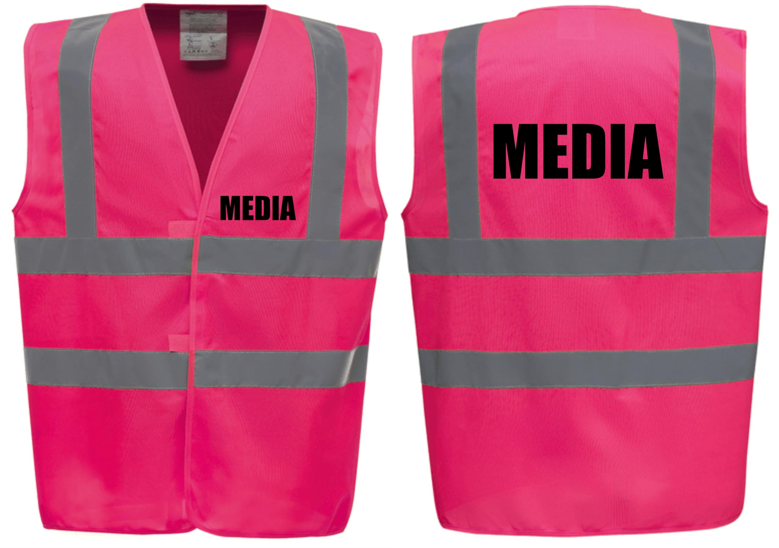 Brook Hi Vis Premium Safety Vest - MEDIA Printed Front & Back, Event Management High Viz Waistcoat, Available in 14 Colours, Festivals (Pink, Small) โ image 1