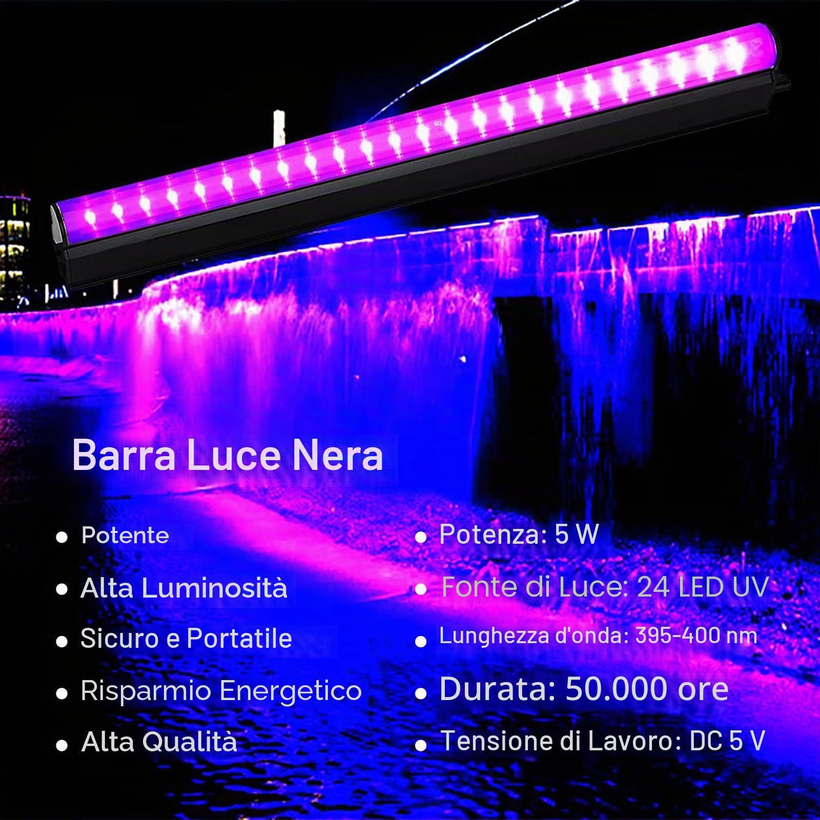 Eleganted 5W Barra LED UV Luce Effetto USB 5V Ultravioletti 395 nm Lampada di Luce Nera per Scena di Natale Halloween DJ Disco Black Light Effetto Fluorescente di Palcoscenico,2pcs