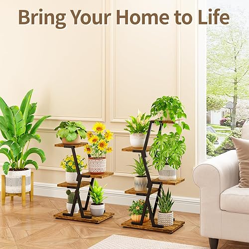 Miniatura 7 de LASZOLA Soporte para Plantas de Madera y Metal de 4 Niveles Alto para Interiores para Maceteros de Servicio Pesado, Estante Vertical Grande de