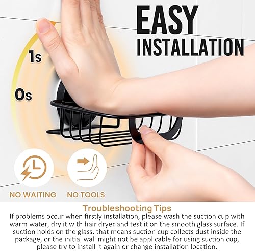 Miniatura 3 de LEVERLOC Jabonera con 4 ganchos, soporte para jabón con ventosa montado en la pared, acero inoxidable sin perforaciones, extraíble e impermeable,