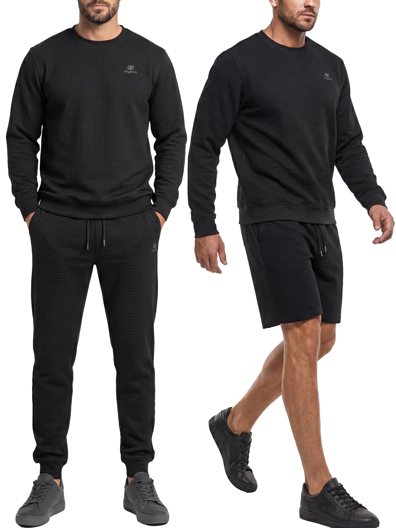 Herren Jogginganzug Set 3-Teiliger Trainingsanzug mit Sweatshirts Jogginghose Kurze Hose Tracksuit Laufanzug Strukturmuster