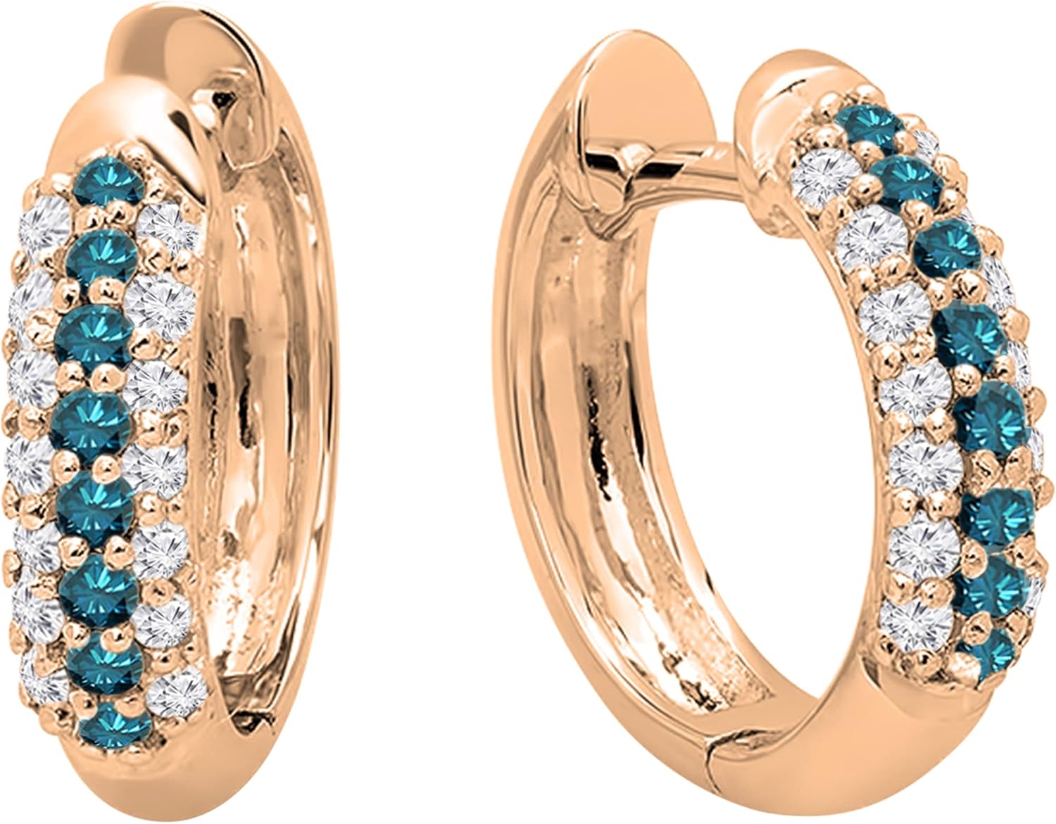 Dazzlingrock Collection Round Gemstone & White Diamond Pave Set Hoop Earrings for Her in 14K Solid Rose Gold