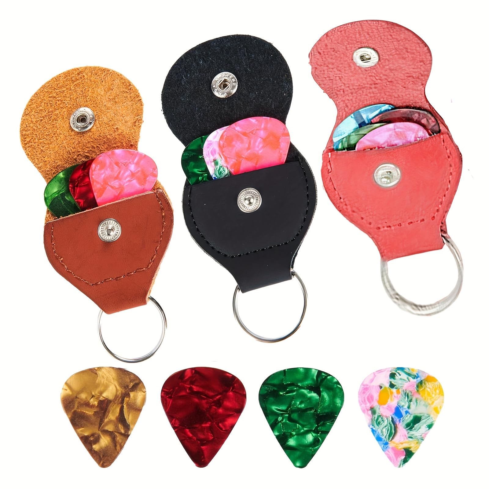 Guitar Pick holder Case 3 Pack Key Chain With 12 Guitar Picks