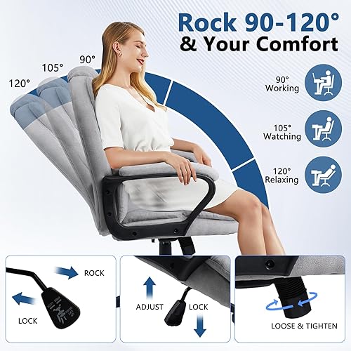 Miniatura 3 de CLATINA Silla de oficina ejecutiva ergonómica con tapizado giratorio de altura ajustable, acolchado grueso para reposacabezas y reposabrazos para