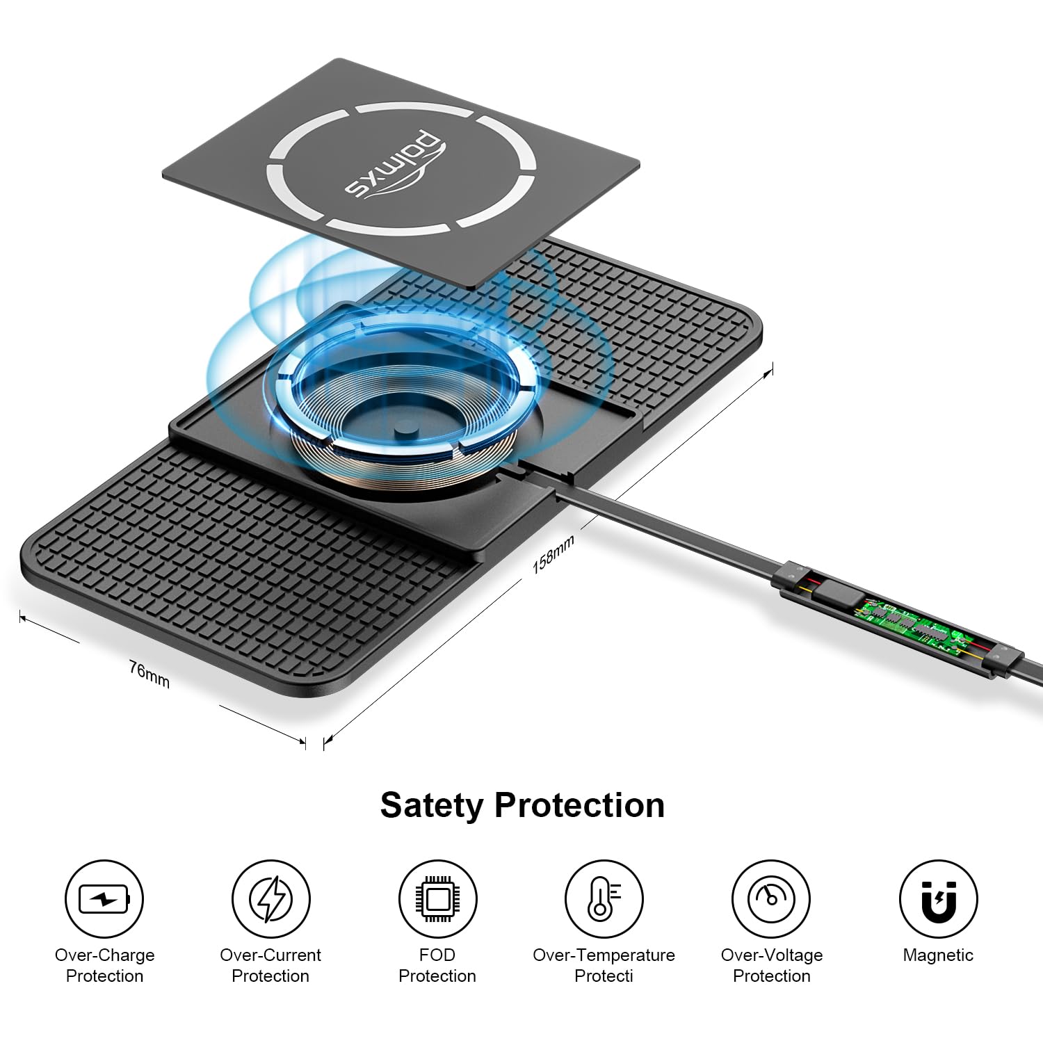 POLMXS Cargador inalámbrico para coche, almohadilla de carga inalámbrica magnética de 15 W, cargador inalámbrico rápido de teléfono celular para coche, cargadores sin frío, compatibles con iPhone