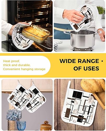 Miniatura 4 de 2 Packs Black Brown Pot Holders Sets for Kitchen,Oven Pan Plate Bowl Pads Heat Proof Mat with Hanging Loop,Terry Cloth Potholders Soft Grip for