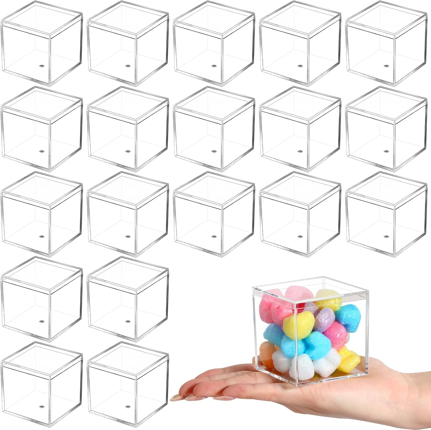 thyle 100 pieces clear acrylic box with lid 2.6 x 2.6 x 2.6 inch small plastic square cube containers mini clear display box acrylic gift box storage box for candy pill tiny jewelry gifts
