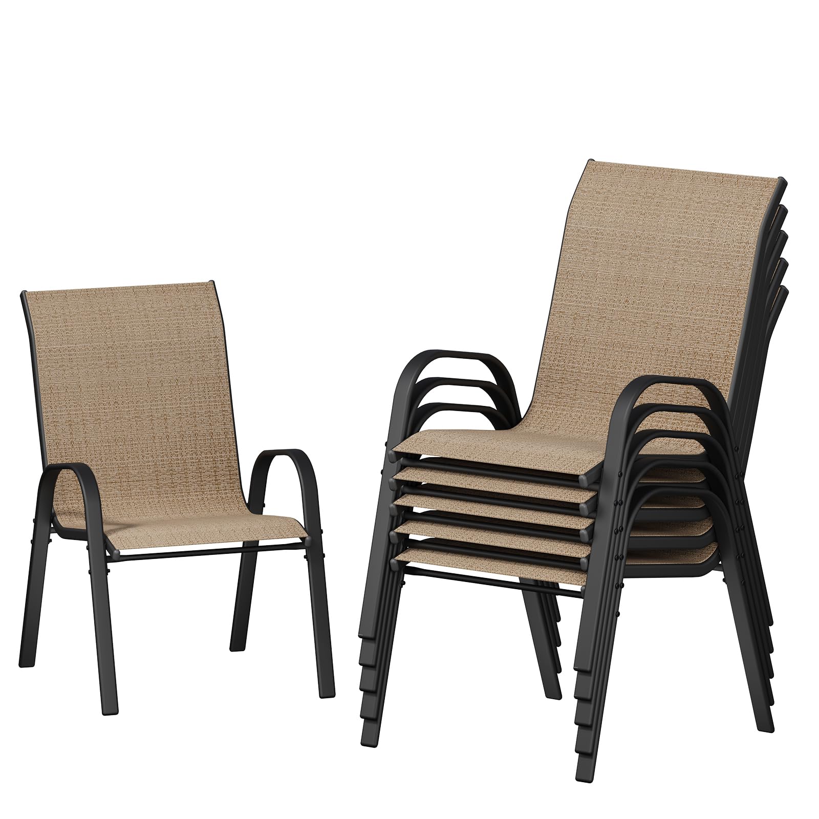 UDPATIO Patio Chairs Set of 6, Stackable Outdoor Dining Chairs with High Back, Breathable Textilene Fabric Outdoor Chair All Weather, 350LBS Capacity for Garden, Backyard (Brown)
