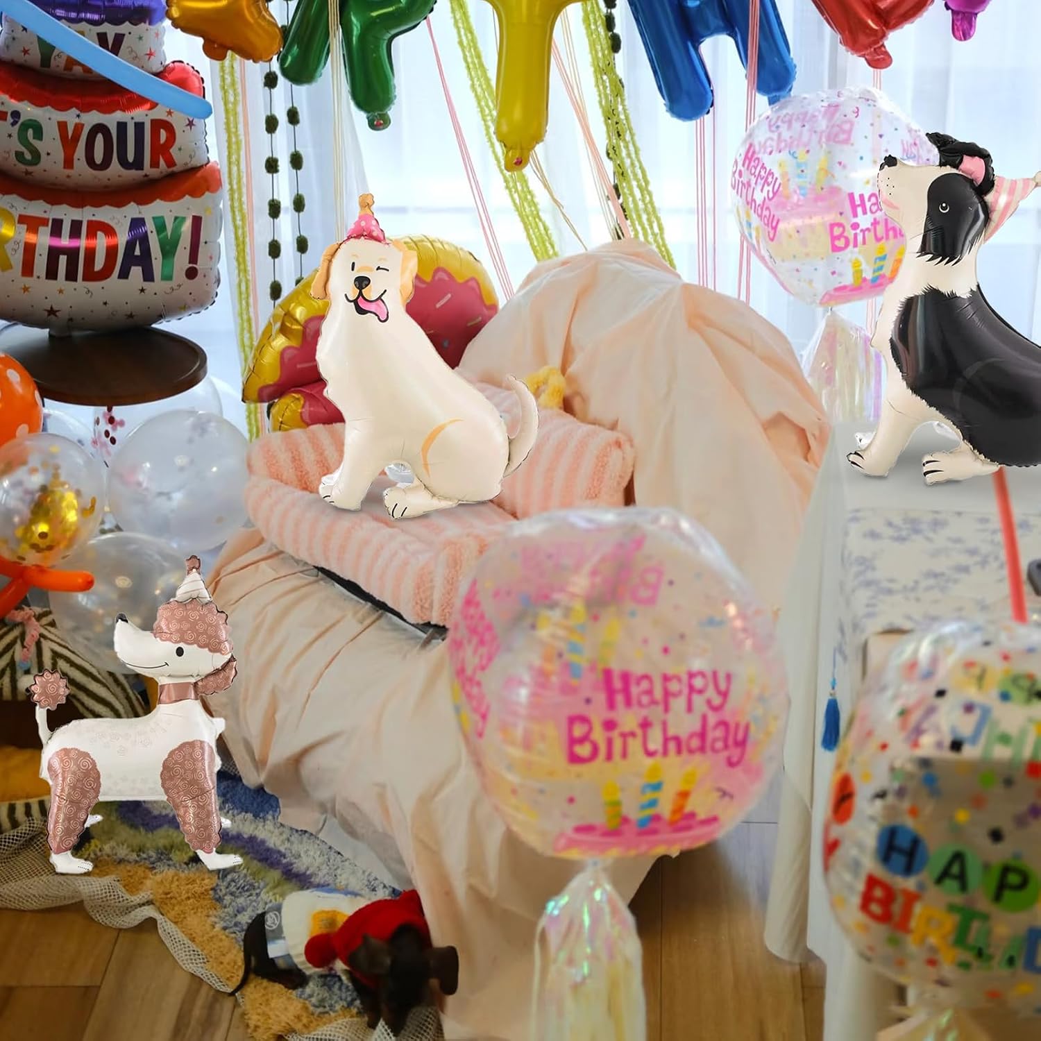 5PCS Dog Balloons Dog Themed Birthday Party Decorations Cute Puppy Foil Mylar Animal Balloons Baby Shower Pet Party Decorations