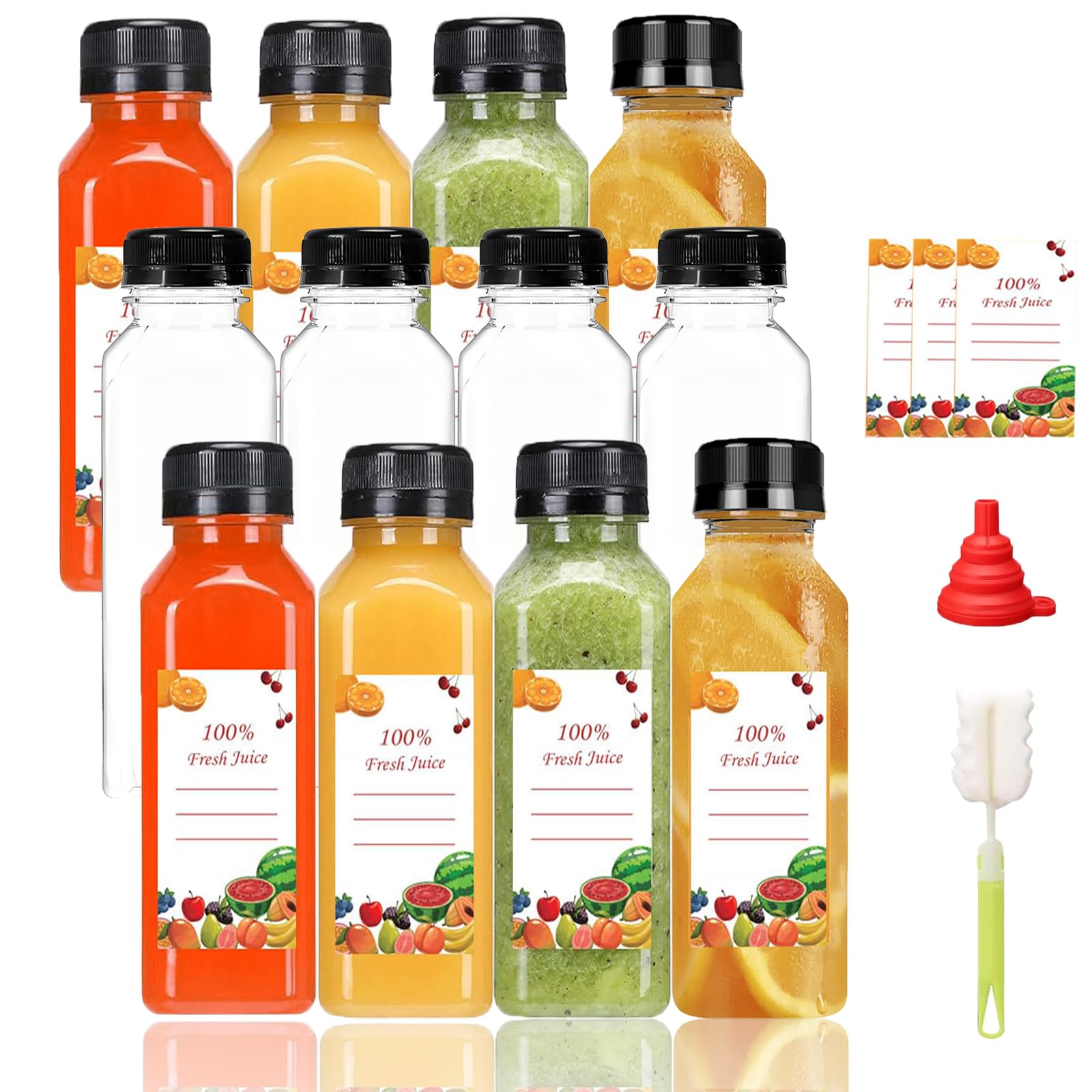 Bouteilles d'eau 480ml x12 réutilisables en plastique vide avec entonnoir et étiquettes