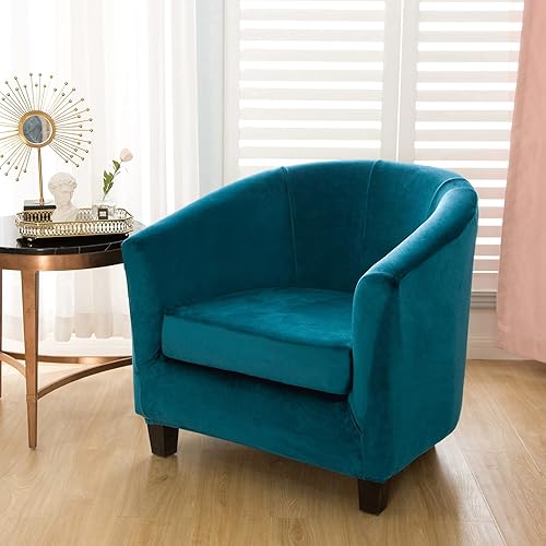 Miniatura 9 de ele ELEOPTION Funda de terciopelo para silla de club, 2 piezas, antideslizante, protector de muebles con parte inferior elástica, funda de sofá