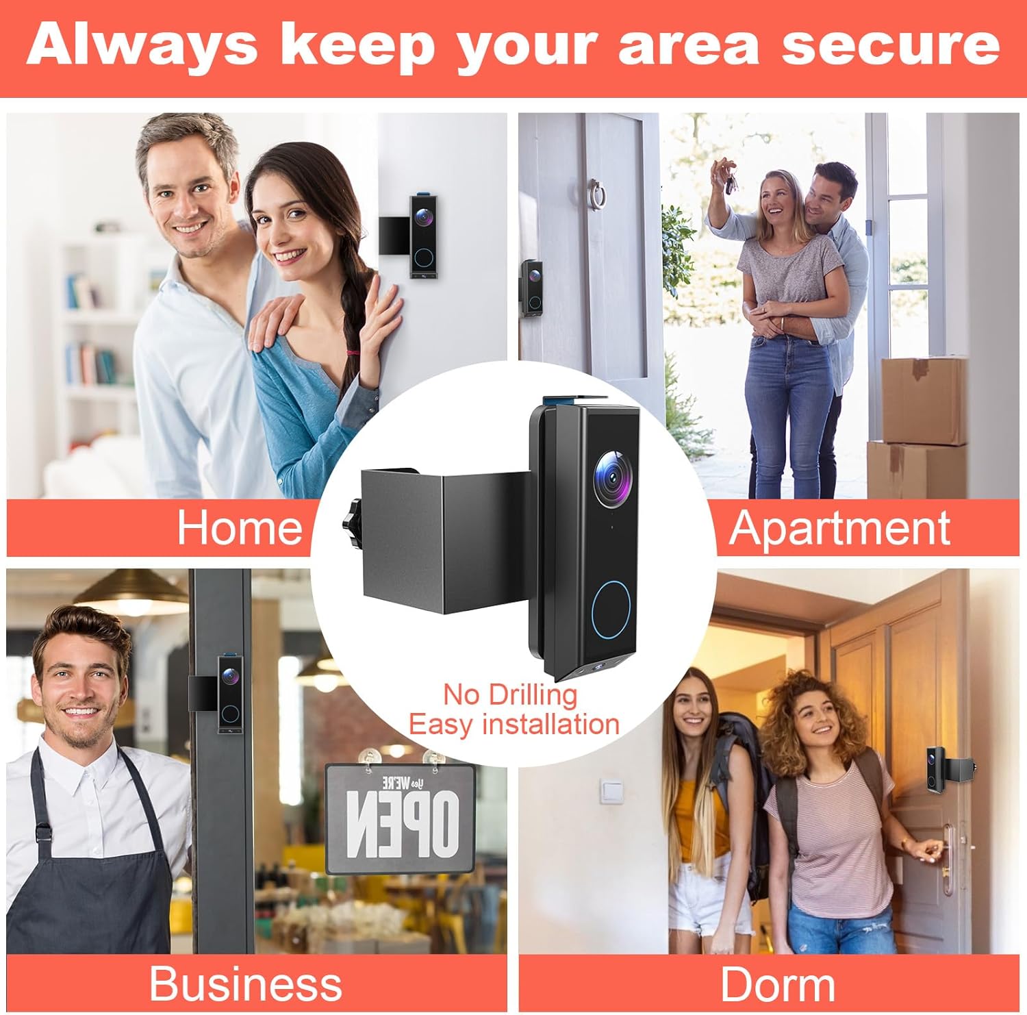 Anti-Theft Video Doorbell Mount for Eufy E340, Doorbell Camera Mount, No Drill Adjustable Mounting Bracket Holder Accessories for Apartment Rentals, Enhanced Protection Doorbell Mount Bracket - Image 7