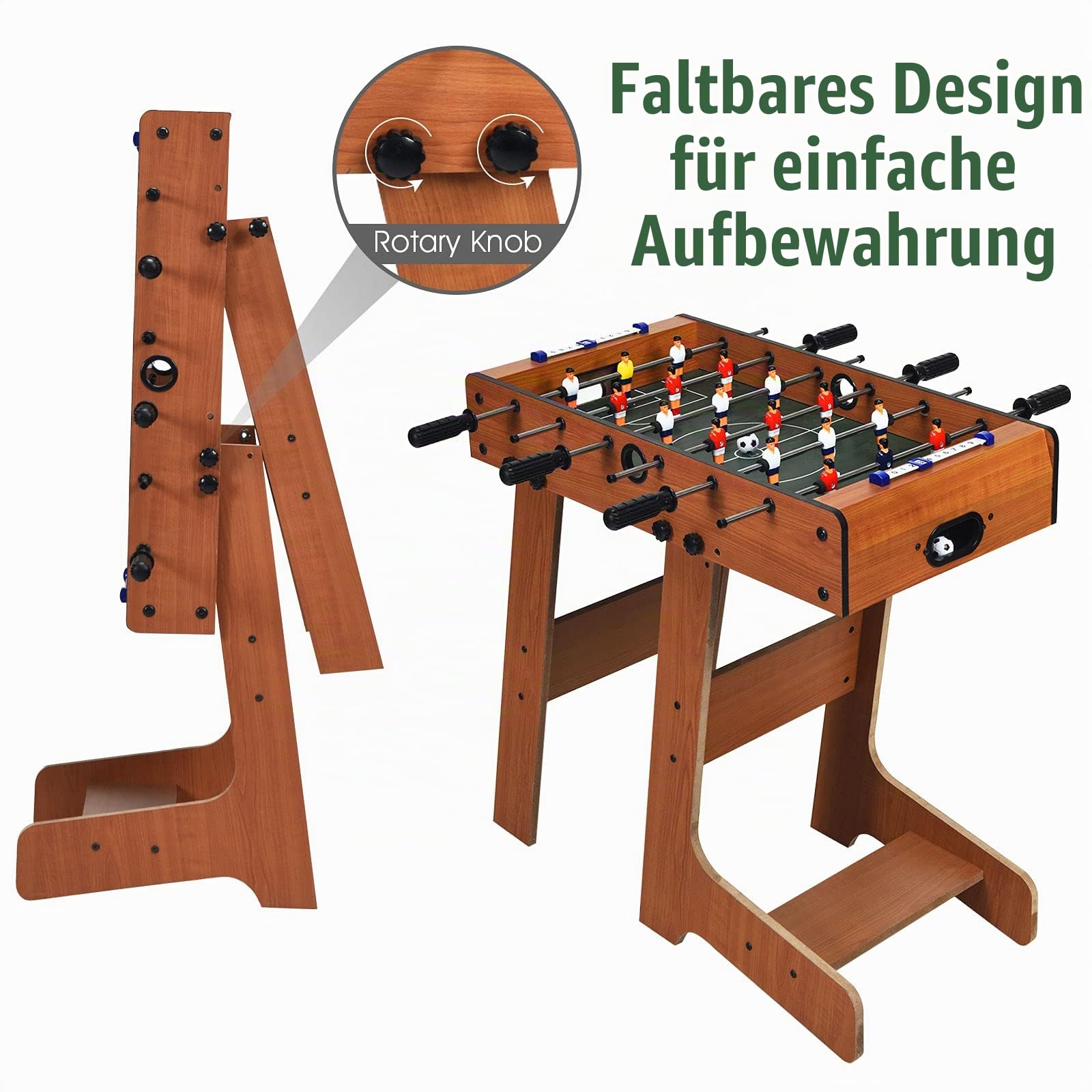RELAX4LIFE Klappbarer Tischkicker, Tischfußball mit 2 Fußbällen & 18 Fußballspielern & Punktezähler, Kickertisch für Erwachsene & Kinder ab 3 Jahren, Spieltisch für Kneipe Wohnzimmer Café, braun