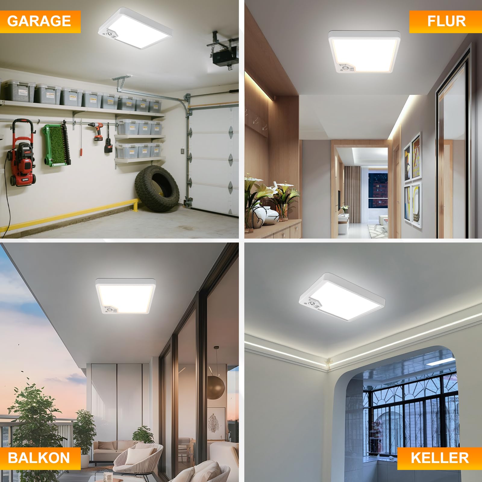 Lampa sufitowa z czujnikiem ruchu – 22W 2100LM LED, płaska lampa sufitowa z czujnikiem ruchu do wnętrz, 3 temperatury barwowe, z radarowym czujnikiem ruchu i czujnikiem zmierzchowym, do korytarza