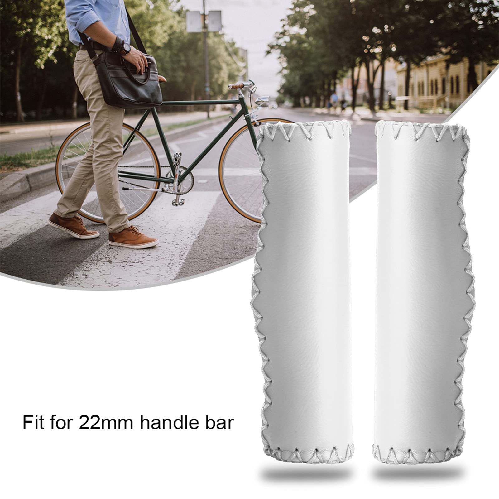 Beach Cruiser Handlebar Grips 2Pcs Soft Sponge Padded PU Covered Hand Grips with Dust Proof Plug for Enhanced Comfort and Control (White)