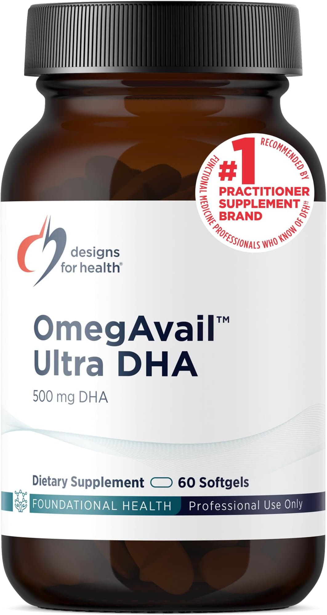 OmegAvail Ultra DHA - Highly Concentrated DHA Triglyceride Fish Oil, TG Fish Oil with 500mg DHA + 100mg EPA - No Fishy Aftertaste (60 Softgels)