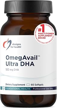Designs for Health OmegAvail Ultra DHA - Highly Concentrated DHA Triglyceride Fish Oil, TG Fish Oil with 500mg DHA + 100mg EPA - No Fishy Aftertaste 60 Softgels