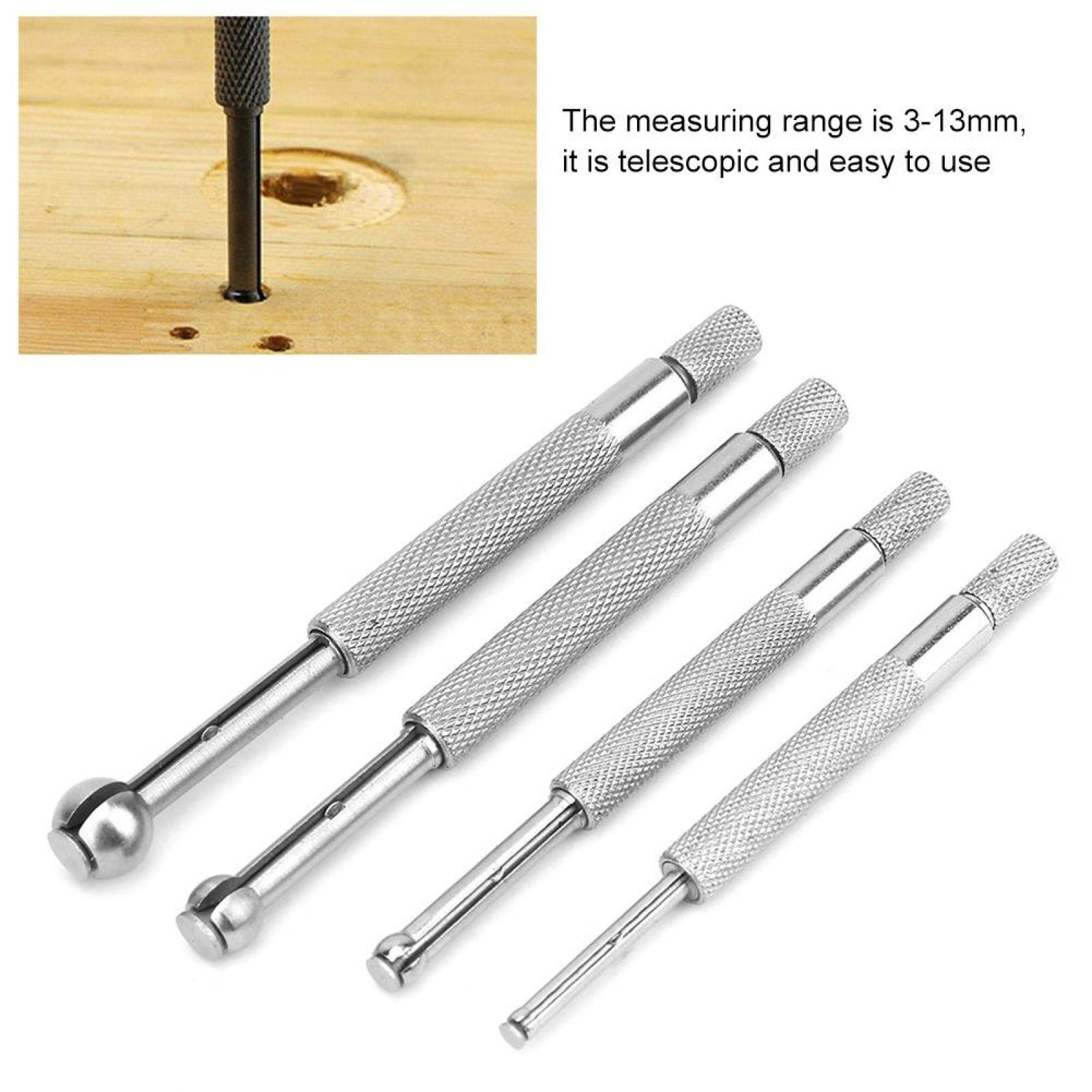 4Pièces Jauge d'alésage de trou télescopique, Jeu de jauges à petit trou, Type de bille réglable Acier au manganèse 3-13mm pour la mesure de petits trous, fentes et rainures