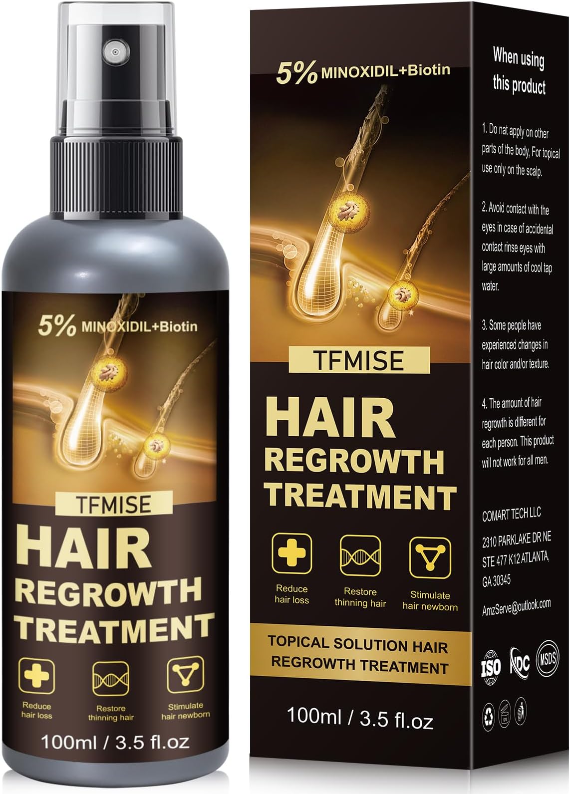 Minoxidil Spray - 5% Minoxidil for Men, Minoxidil for Women Hair Growth Products, Extra Strength Hair Regrowth Devices with Biotin, Help to Stop Loss Hair Unscented Light and non Greasy 3.38 Fl.OZ