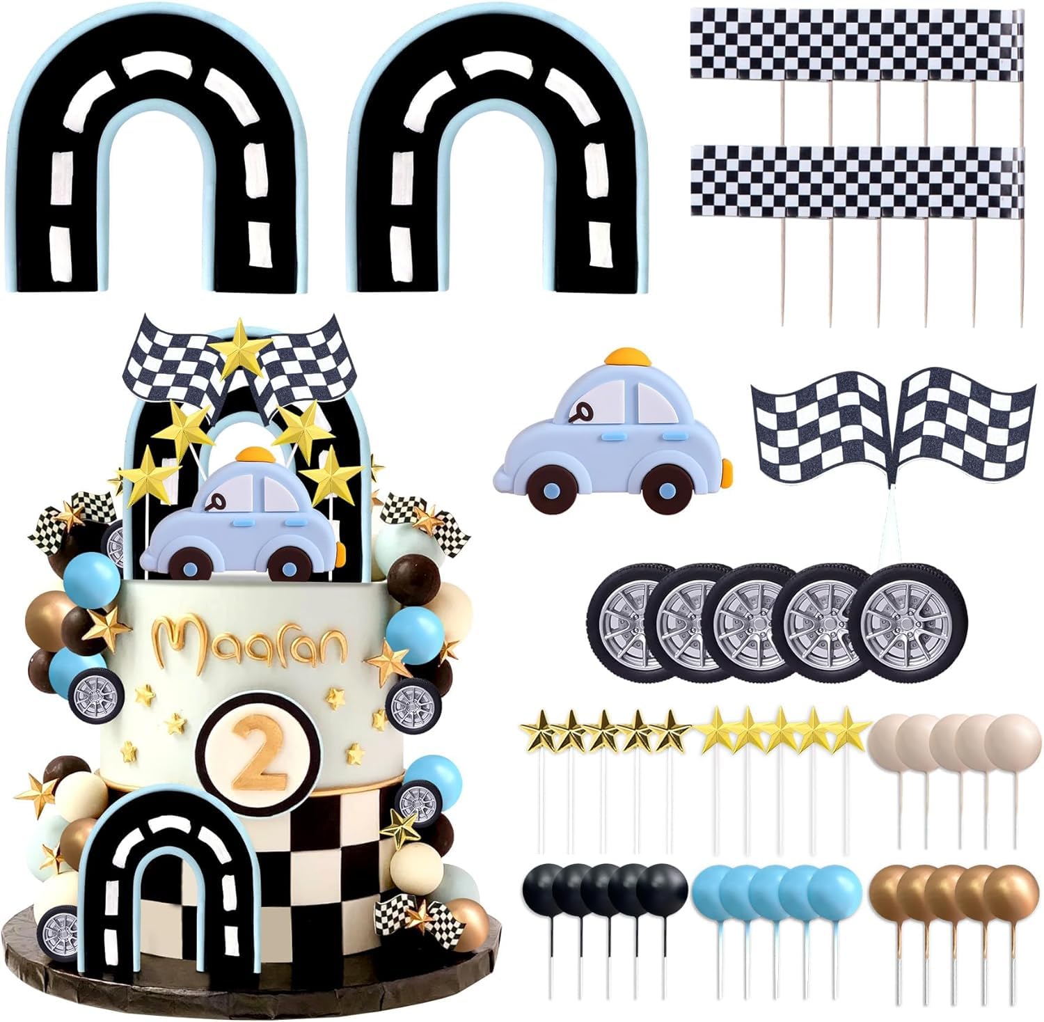 Taartdecoratie auto, 64 stuks, taartdecoratie, raceauto Taartdecoratie auto, 64 stuks, taartdecoratie, raceauto