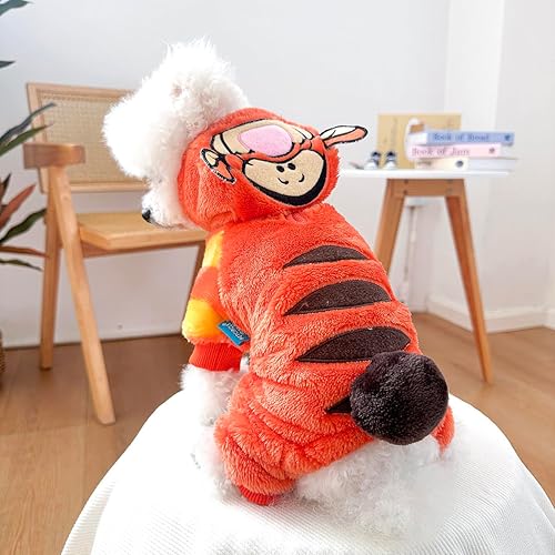 Miniatura 4 de AIHANCH Disfraz de tigre para perro, ropa de terciopelo suave para perro, sudadera con capucha para perro, divertido disfraz de Halloween para