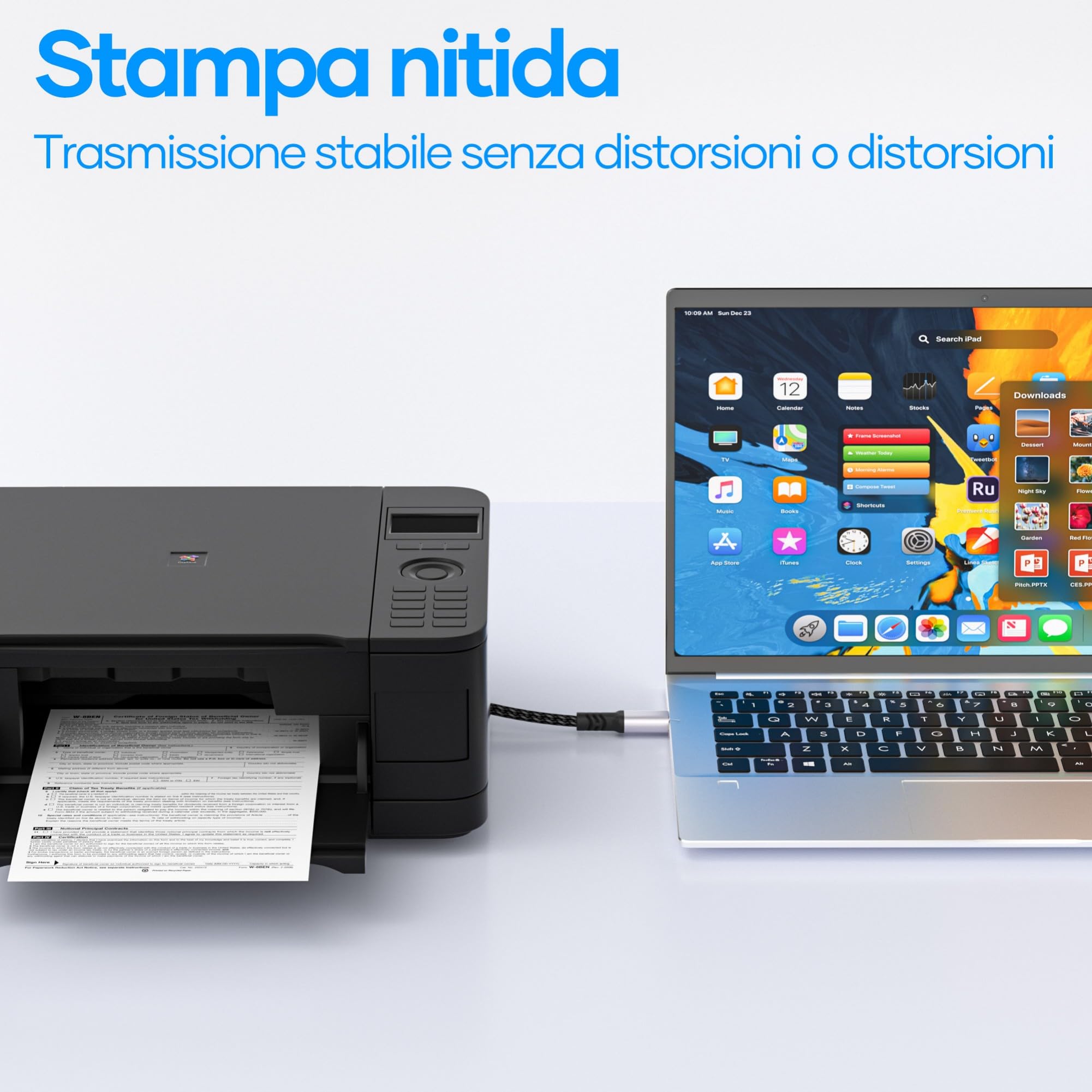 Cavo per stampante, USB C, cavo per stampante da 2 m, US B C a USB B, in nylon intrecciato US B C, compatibile con MacBook Pro/Air,iMac,Matebook, Dell XPS,HP,Epson,Canon, Brother,Lexmark ecc