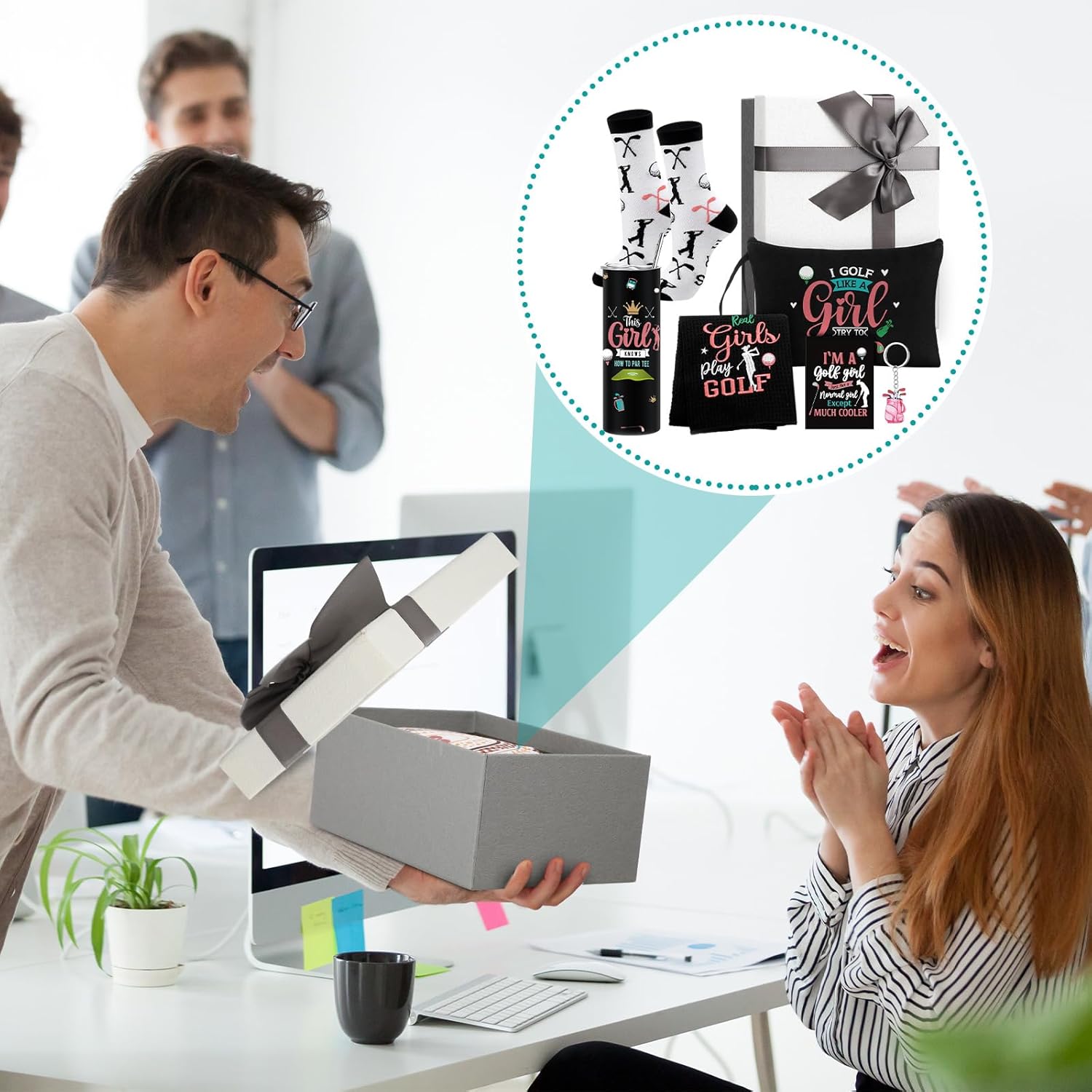 Geiserailie 7 Pcs Golf Gifts for Women Girls with 16oz Tumbler Makeup Bag Socks Towel Keychain Card Box for Golfer Lover Player Coach Graduation Mother's Day Birthday Gifts - Image 6