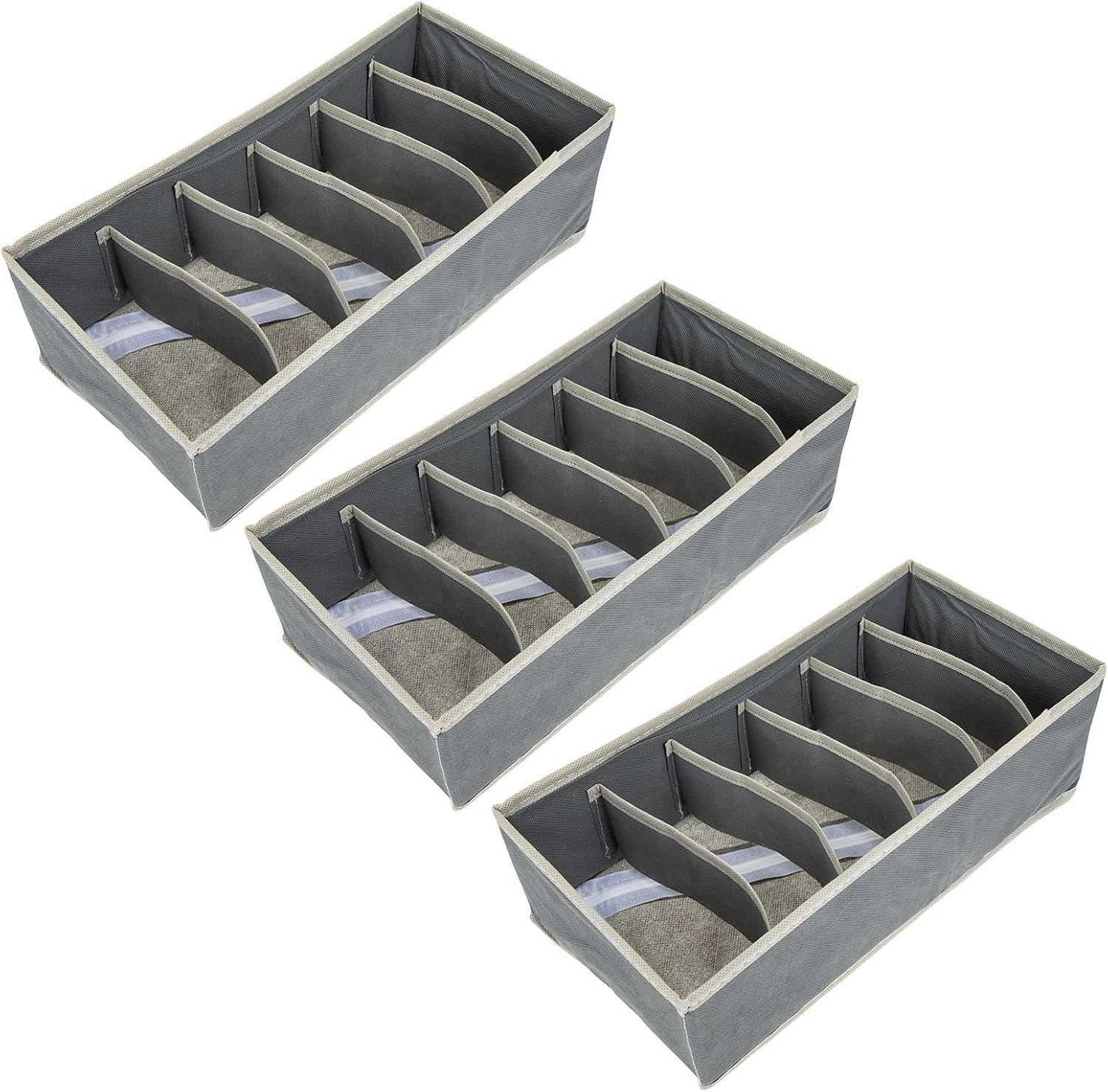 Garneck 3pcs Storage Box, 6 Compartment Non Woven Fabric Drawer Organizer