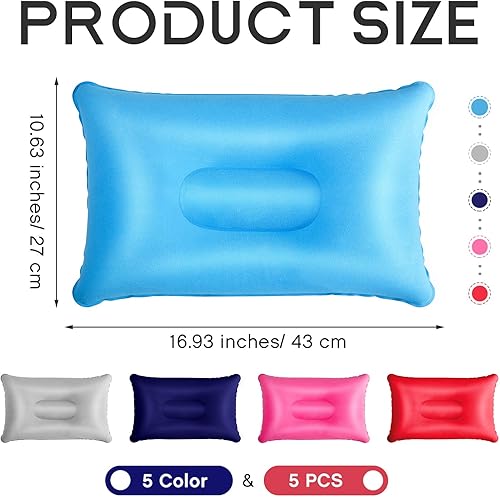 Miniatura 2 de 5 piezas de almohada inflable de viaje, portátil, compacta, almohada de aire de tela flocada, almohada para mochilero, para camping, senderismo,