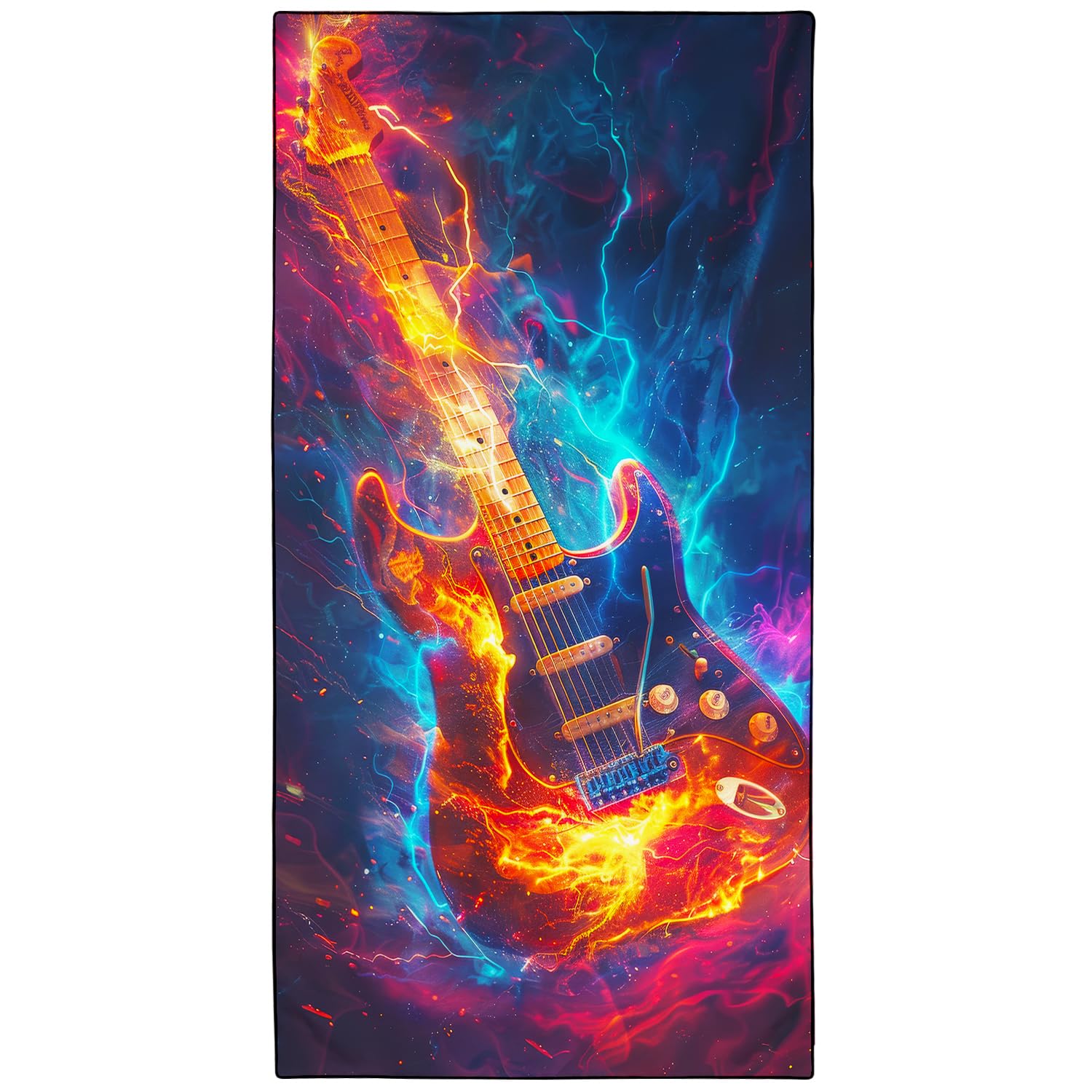 Violetpos Fire Electric Guitar Beach Towel, Extra Large 180x90 cm 250GSM Microfibre, Sand Free Quick Dry, Ideal Vacation Gifts with Carry Bag for Pool Cruise Camping