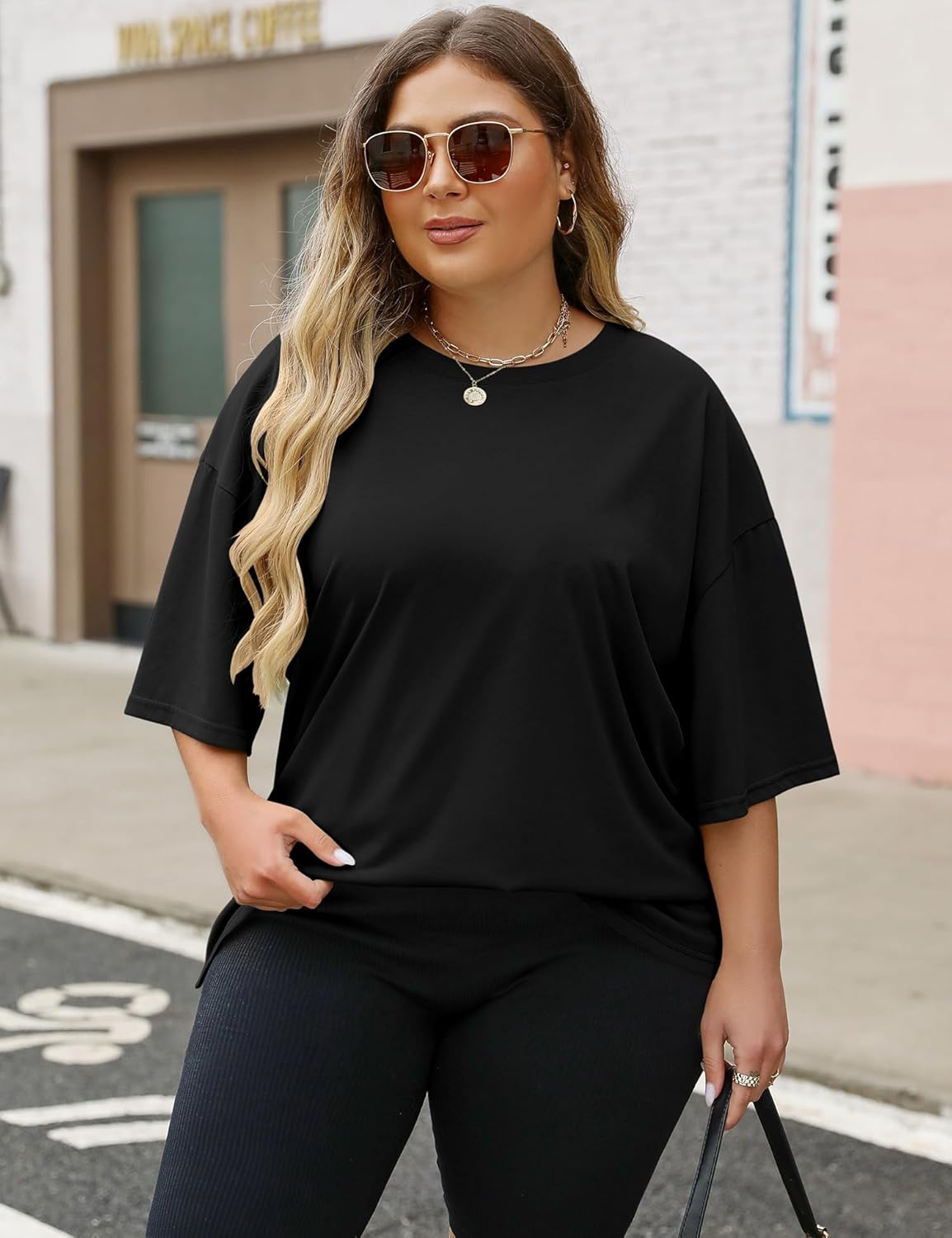 LOMON Oversized T Shirts for Women Short Sleeve Crewneck Summer Tops Loose Casual Mama Shirts Basic Tee - Image 2