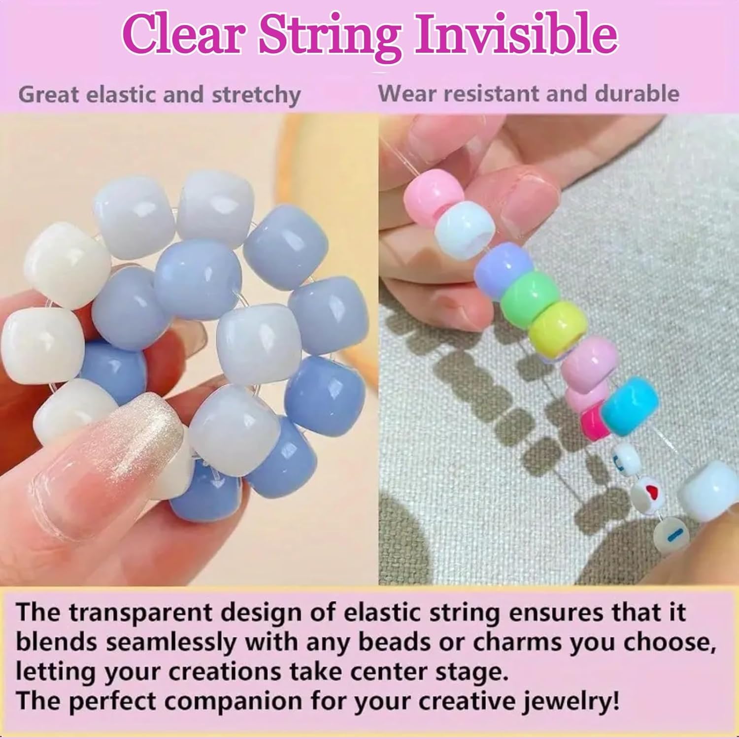 10M Clear Stretchy Elastic Cord - 1.0mm Round Beading Thread for Bracelets, Necklaces, DIY Jewelry Making, Strong & Durable Spool for Crafting, Flexible String for Beads & Handmade Accessories