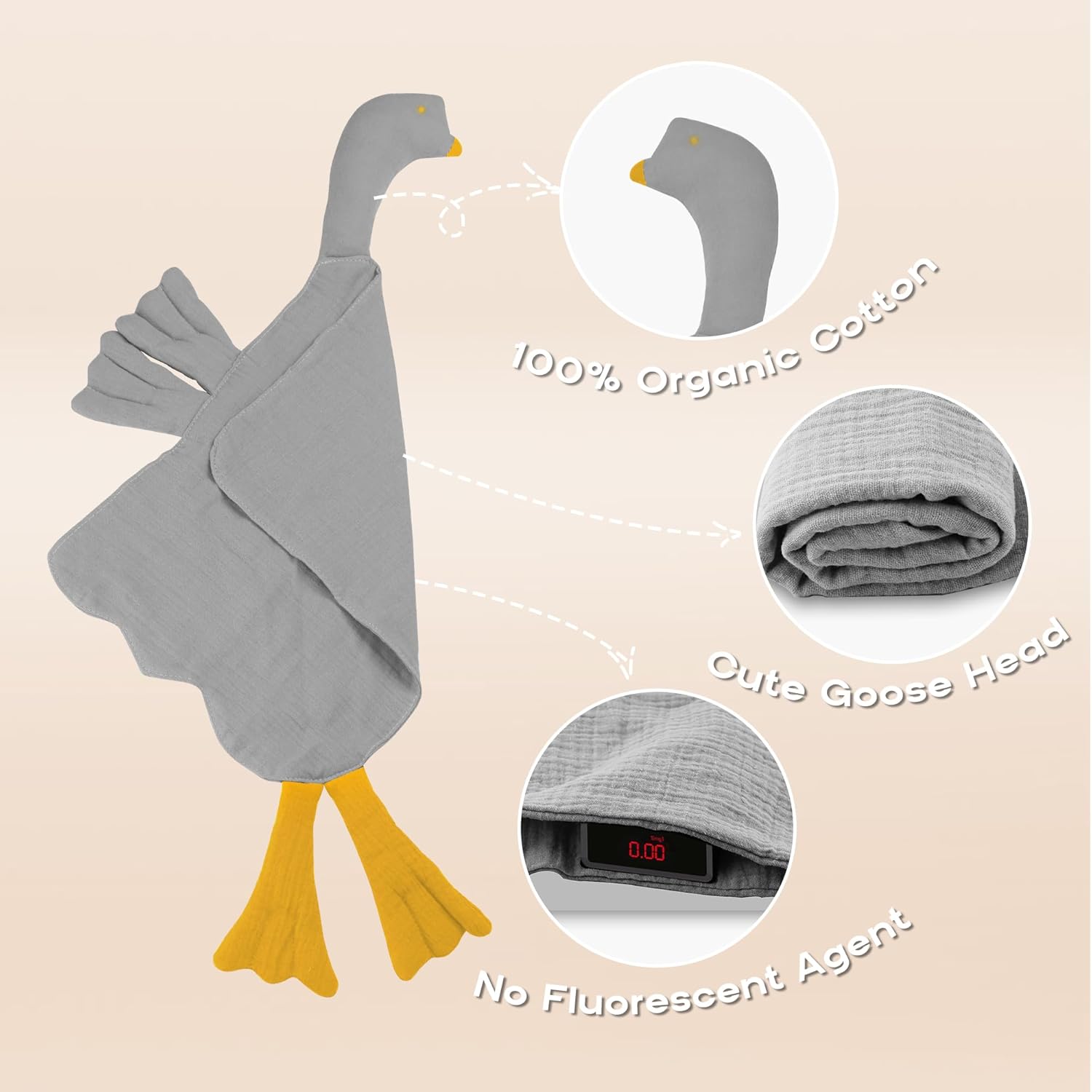 Security Blanket Loveys for Babies Boy Girl, Muslin Baby Lovey Security Blanket,Soft Breathable Organic Cotton Lovies,Unisex Newborn Toddler Goose Lovey Gifts(Flying Goose-Grey) - Image 2