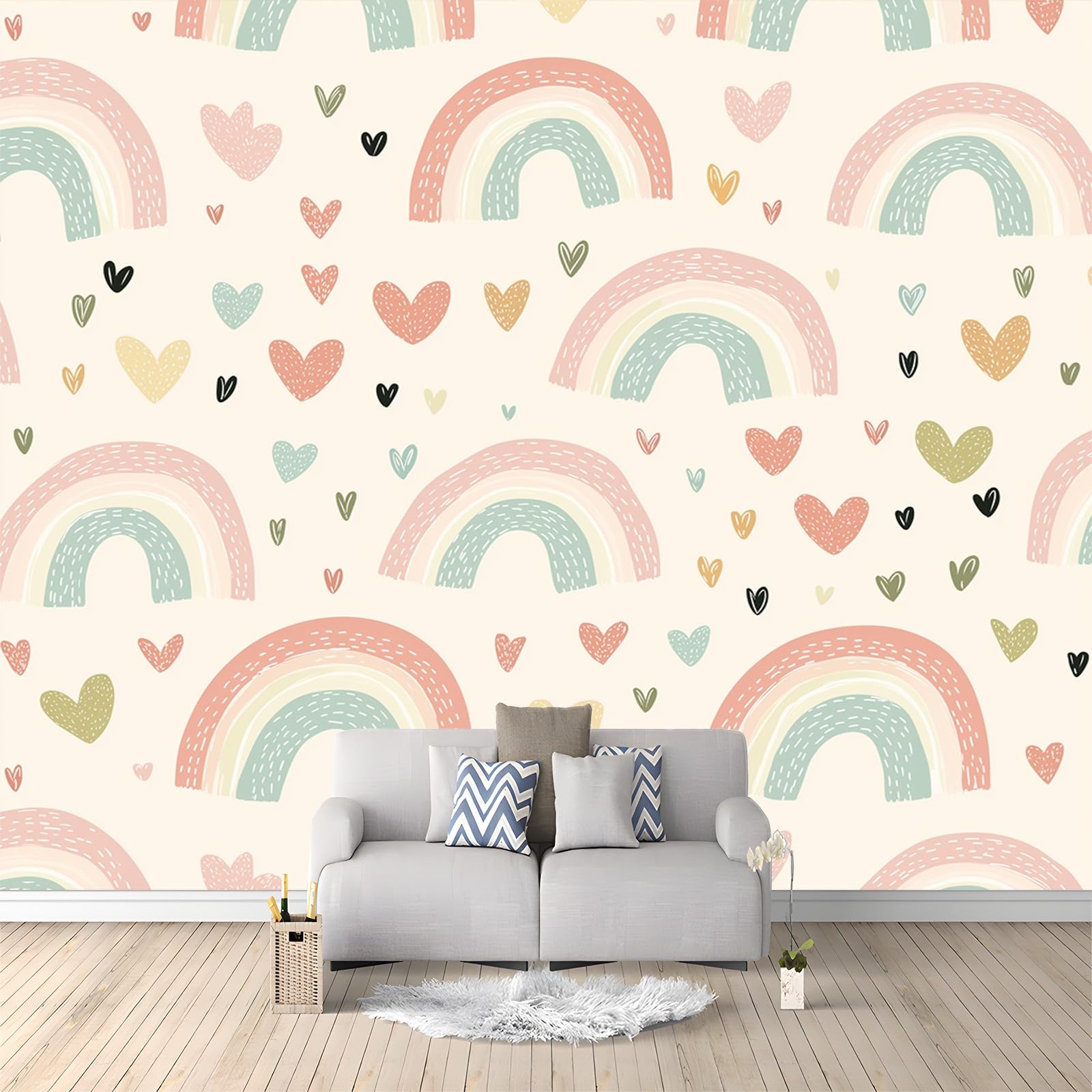Panoramiquemignon tapeta kolorowe serce kreskówki 250 x 175 cm (szer. x wys.) ogromny plakat ścienny niestandardowy 3D do salonu dekoracja ścienna do pokoju dziecięcego nowoczesna dekoracja ścienna z