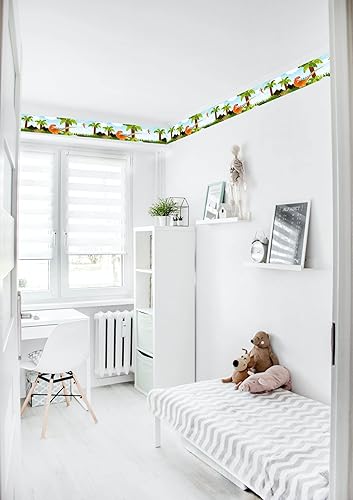 Miniatura 3 de CONCORD - Papel tapiz para pared, diseño de dinosaurios, árboles, montañas, nubes para dormitorio de niños, sala de juegos, verde, azul, marrón,