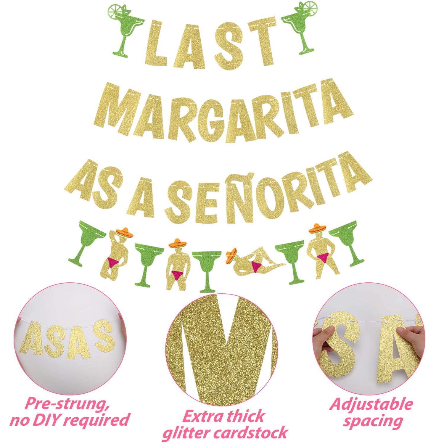 4szt Last Margarita as a Senorita Banery, Zloty Brokat Margarita Bar Banner Wesola Margarita Wieczór Panienski Dekoracje na Wieczór Panienski Baner Barowy z Motywem Margarity