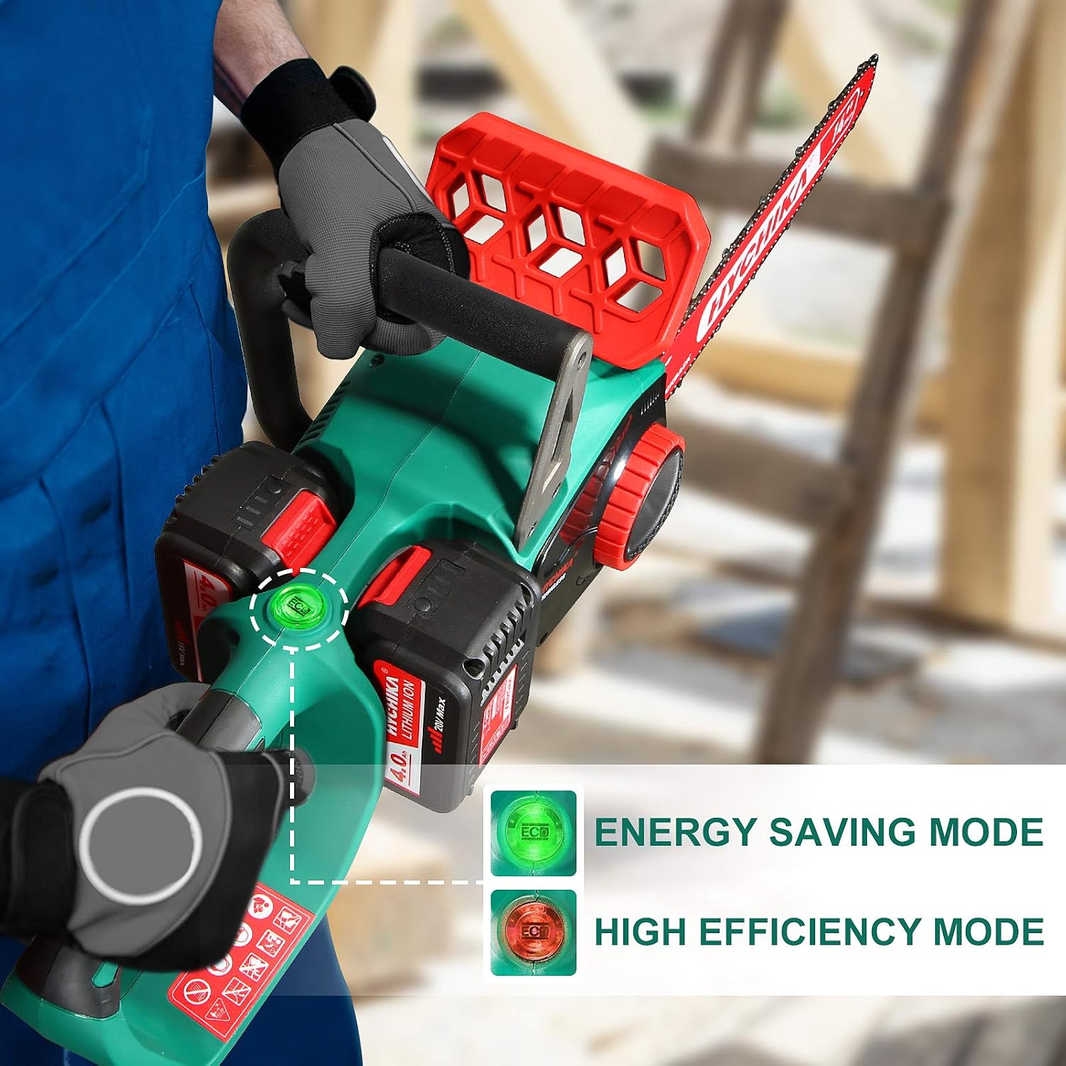 Chainsaw 40V Max, HYCHIKA 14 Inch 80mL Brushless Chainsaw, 2 PCS 40000mA Battery with Fast Charger, Cordless Chainsaw Low Kickback for Cutting Tree, Wood, Garden and Farm(100ml Lube Included)